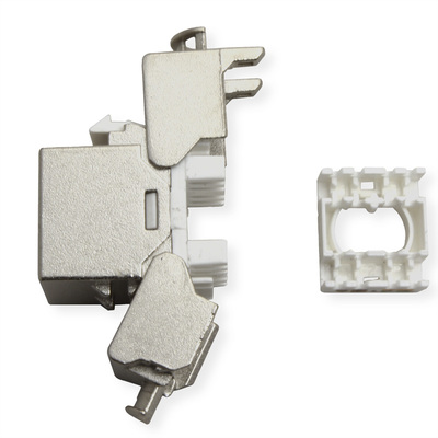 Konektor Keystone cat.6a, tienený, strieborný, beznástrojový (toolless), SLIM, ShortBody