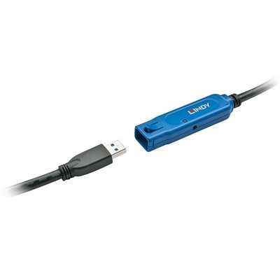 Kábel USB 3.2 Gen 1, A-A M/F 15m, 5Gbps, čierny, predlžovací, aktívny, PRO, reťazitelný