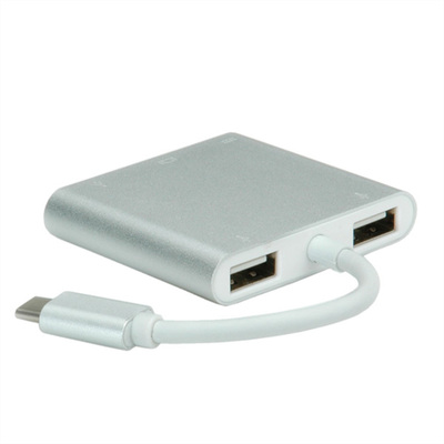Adaptér USB 3.1 Type C na HDMI, 1xUSB 3.0, 2xUSB 2.0, 1xUSB 3.1 Typ C (Power Delivery), 10cm, biely