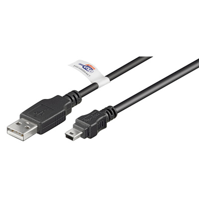 Kábel USB 2.0 A-MINI-B 5pin M/M 1.8m, High Speed, čierny CERT