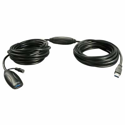 Kábel USB 3.2 Gen 1, A-A M/F 10m, 5Gbps, čierny, predlžovací, aktívny