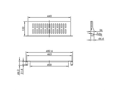 19" Polica 150mm, max.10 kg, 1U, sada skrutiek a podložiek v balení, čierna
