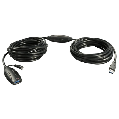 Kábel USB 3.2 Gen 1, A-A M/F 15m, 5Gbps, čierny, predlžovací, aktívny