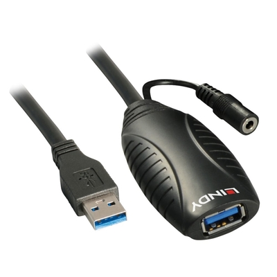Kábel USB 3.2 Gen 1, A-A M/F 15m, 5Gbps, čierny, predlžovací, aktívny