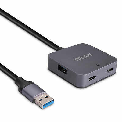 Kábel USB 3.2 Gen 1, A-A M/F 10m, 5Gbps, čierny, predlžovací, aktívny, 4port HUB s adapt., PRO, reťa
