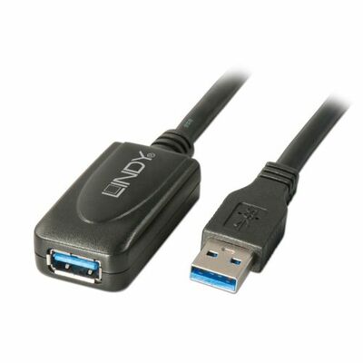 Kábel USB 3.2 Gen 1, A-A M/F 5m, 5Gbps, čierny, predlžovací, aktívny