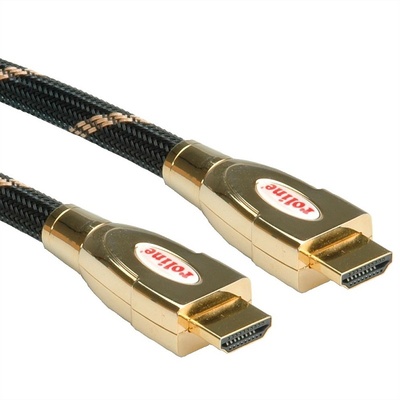 Kábel HDMI M/M 1m, Ultra High Speed+Eth, HDMI 2.0, 4K@60Hz 18G,G pozl. kon., čierny/zlatý, Gold