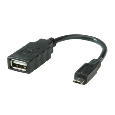Kábel USB 2.0 A-MICRO-B F/M 0.15m, High Speed, OTG, čierny