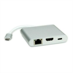 Adaptér USB 3.1 Typ C na HDMI 4K(60Hz), RJ45 (Gigabit Ethernet), 1xTyp C (Power Delivery) 15cm biely