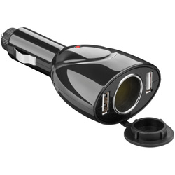 Nabíjačka do auta USB - 12V (2xUSB+12V) 1A black