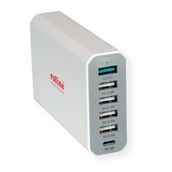 Nabíjačka USB 230V 6port, nabíjacia stanica (4x USB + 1x USB QC, 1x USB 3.1 typ C), max. 60W