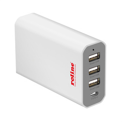 Nabíjačka USB 230V 4port, nabíjacia stanica, 230V (3x USB + 1x USB C), max. 40W, 1,2m 2pin C7 kábel