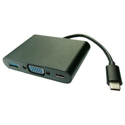 Adaptér USB 3.1 Typ C na VGA, USB 3.0, USB 3.1 Power Delivery, čierny, 10cm