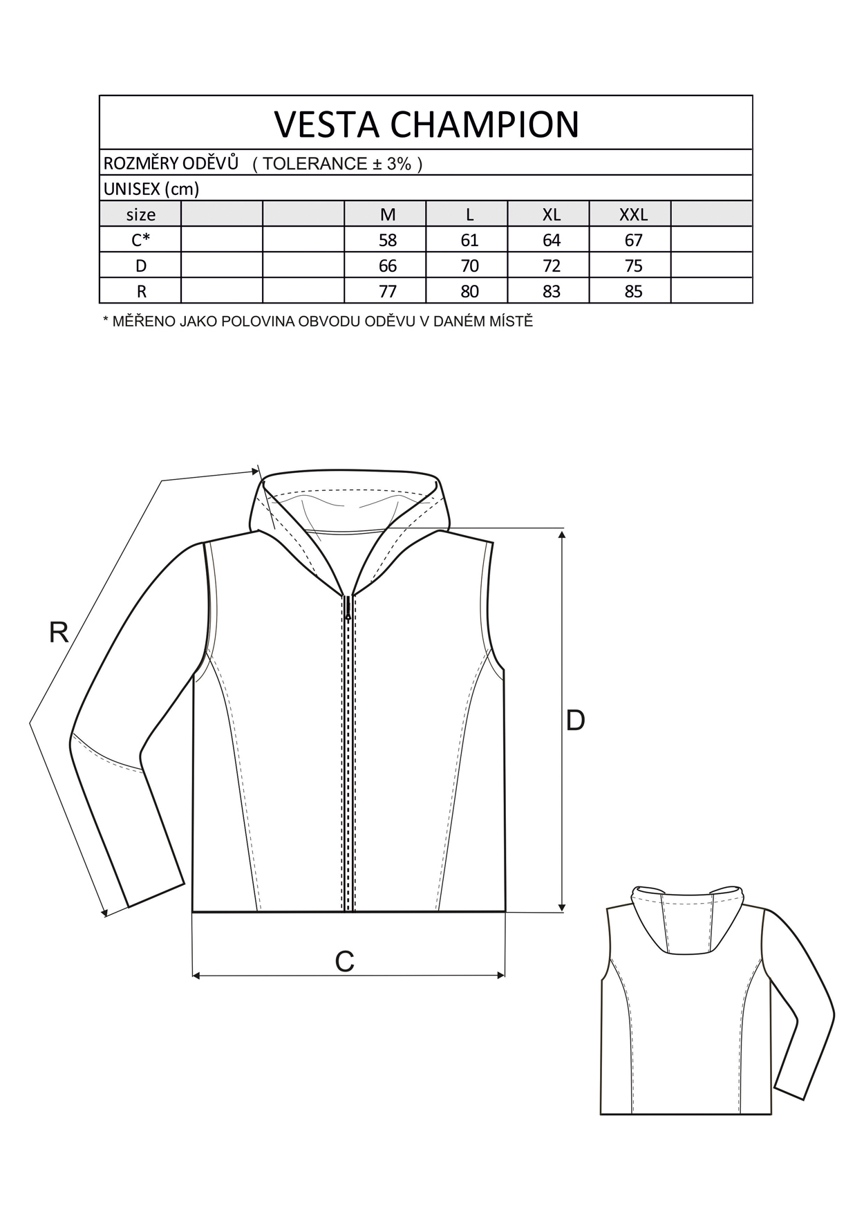 Vesta CHAMPION figurantská, s odnímateľnou kapucňou, odľahčená, čierna+modrá M