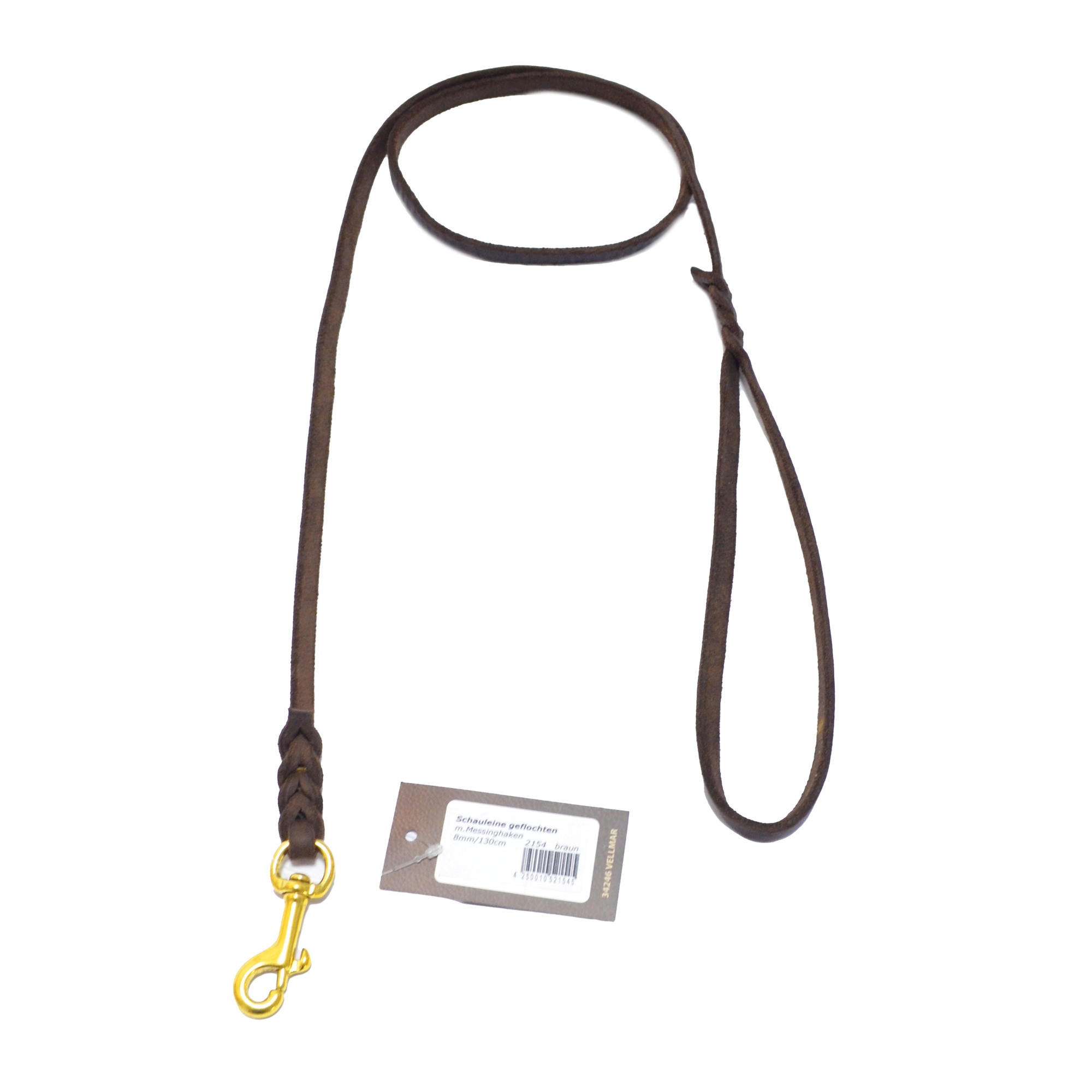 JHS Hundesport | Vodítko výstavné (predvádzacie) s uškom, 8mm/130cm, mosadzná karabína, koža