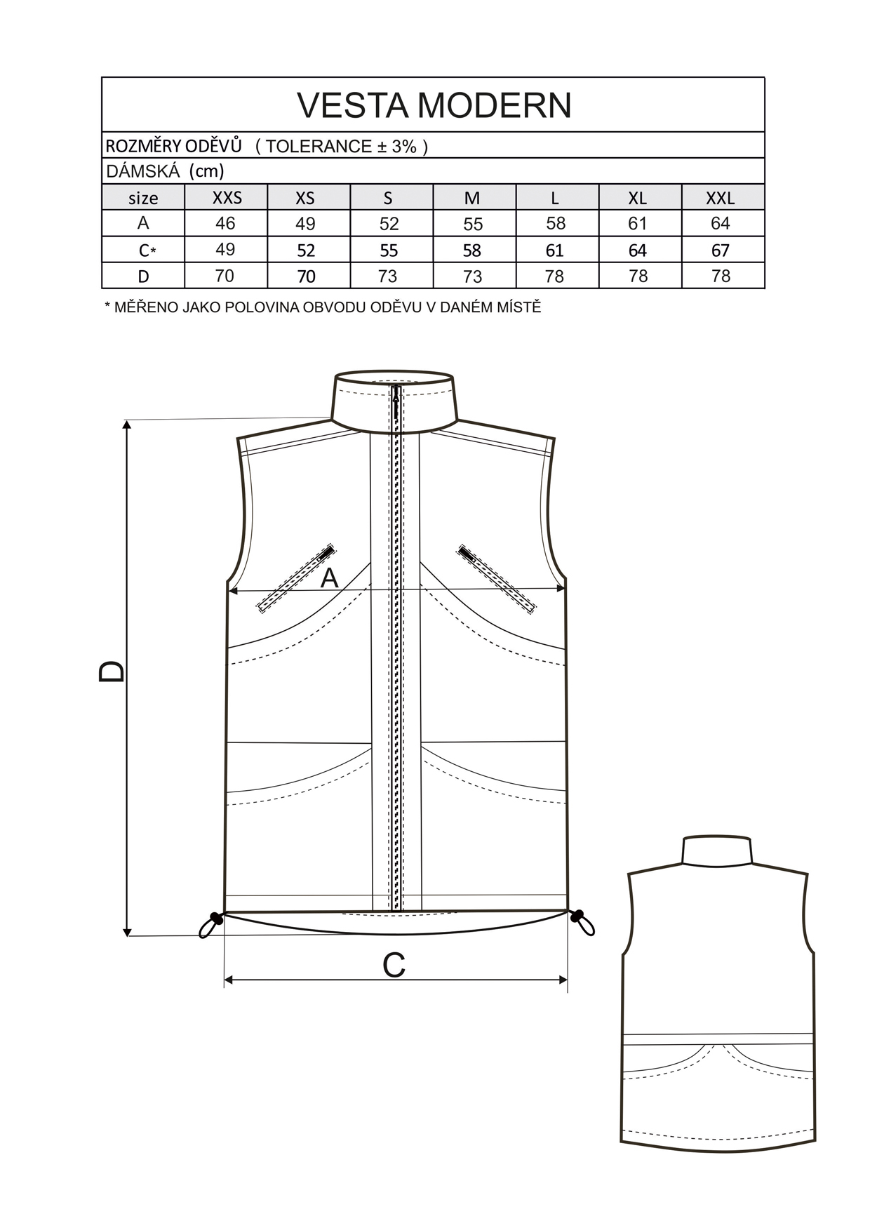 Vesta MODERN dámska, bez kapucne, sieťovaná podšívka, polyester, modrá XXL