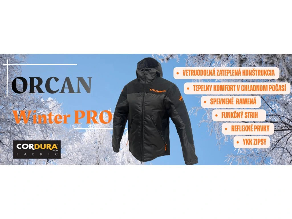 Vetrovka ORCAN WINTER PROs kapucňou, zateplená, čierna, XXL