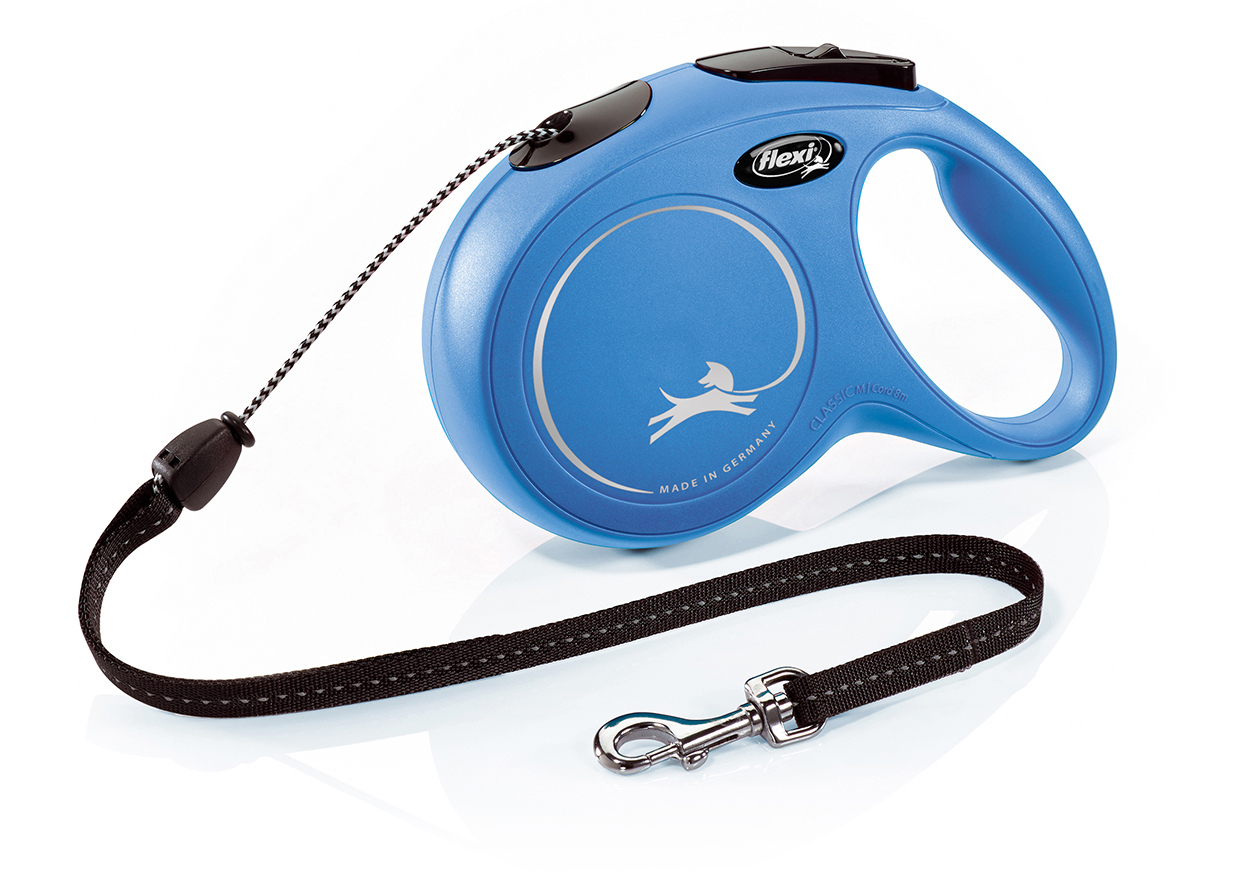 Vodítko vychádzkové FLEXI CLASSIC NEW, M, lanko, 8m/20kg, chrómová karabína, modré