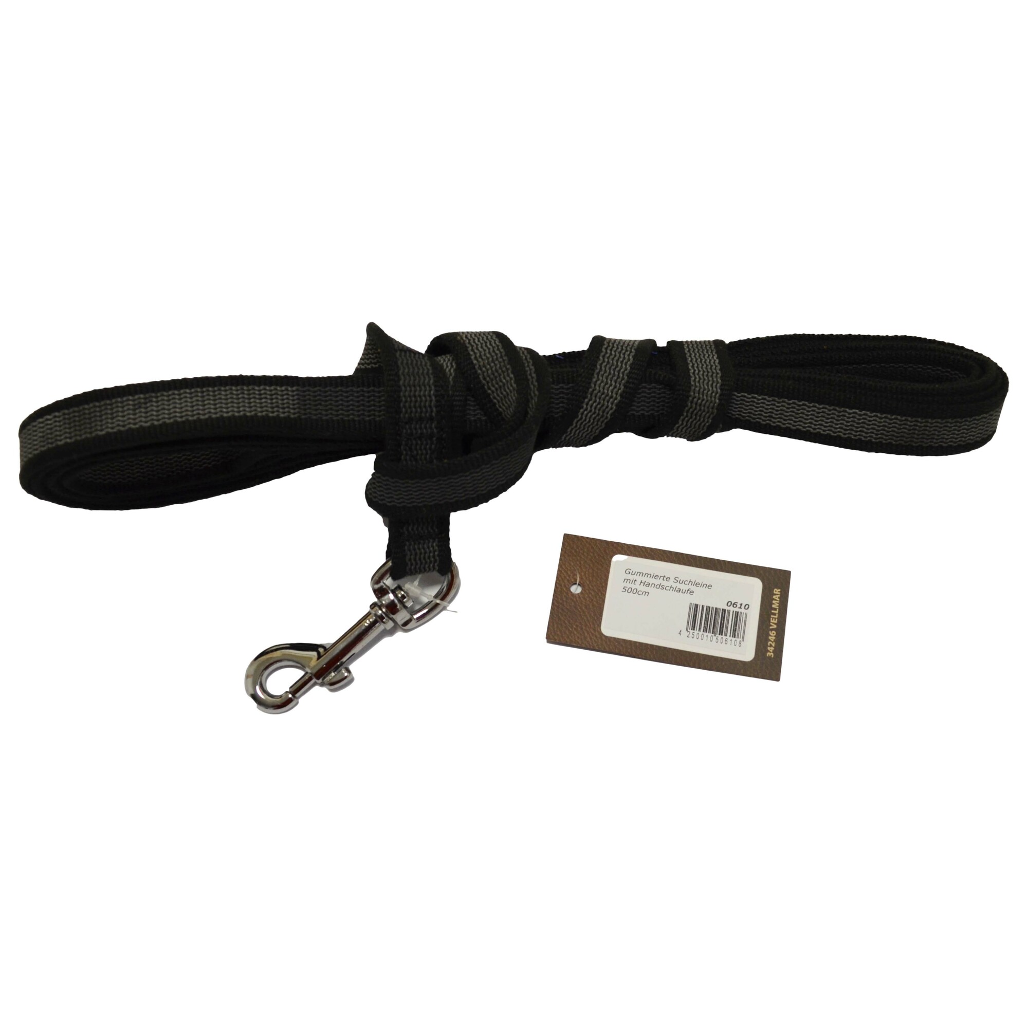 JHS Hundesport | Vodítko stopovacie, s uškom, 19mm/5m, chrómová karabína, pogumované
