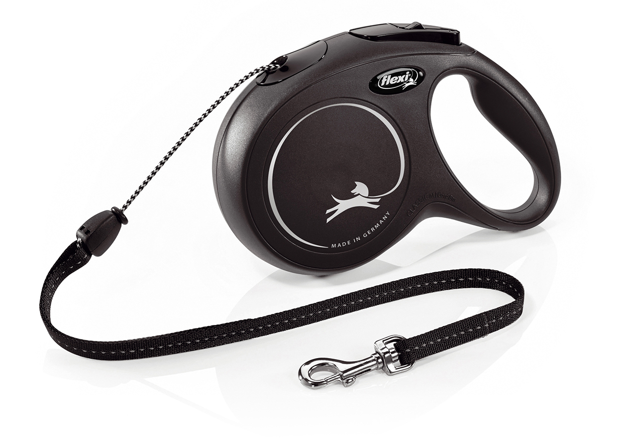 Vodítko vychádzkové FLEXI CLASSIC NEW, M, lanko, 8m/20kg, chrómová karabína, čierne