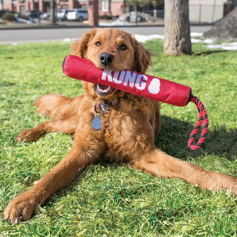 Hračka Kong Dog Signature Preťahovadlo s lanom, pískacie, polyester, červená, M