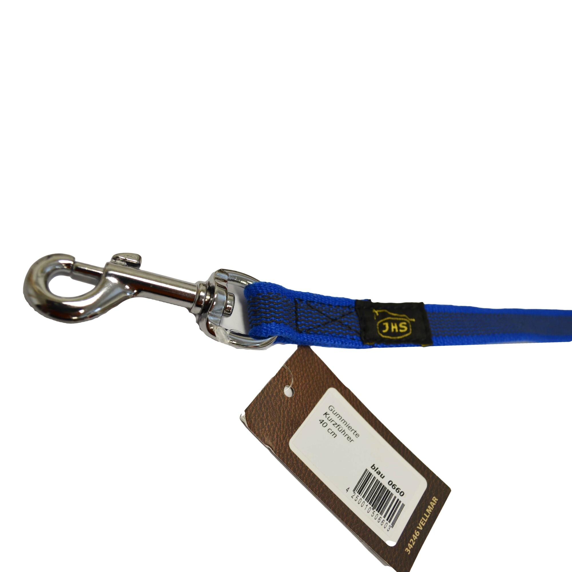 Vodítko na poslušnosť, bez uška, 20mm/40cm, strieborná karabína, pogumované, modré