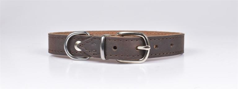 JHS Hundesport | Obojok kožený SAHARA, 2cm/40cm, chrómové kovanie, hnedý