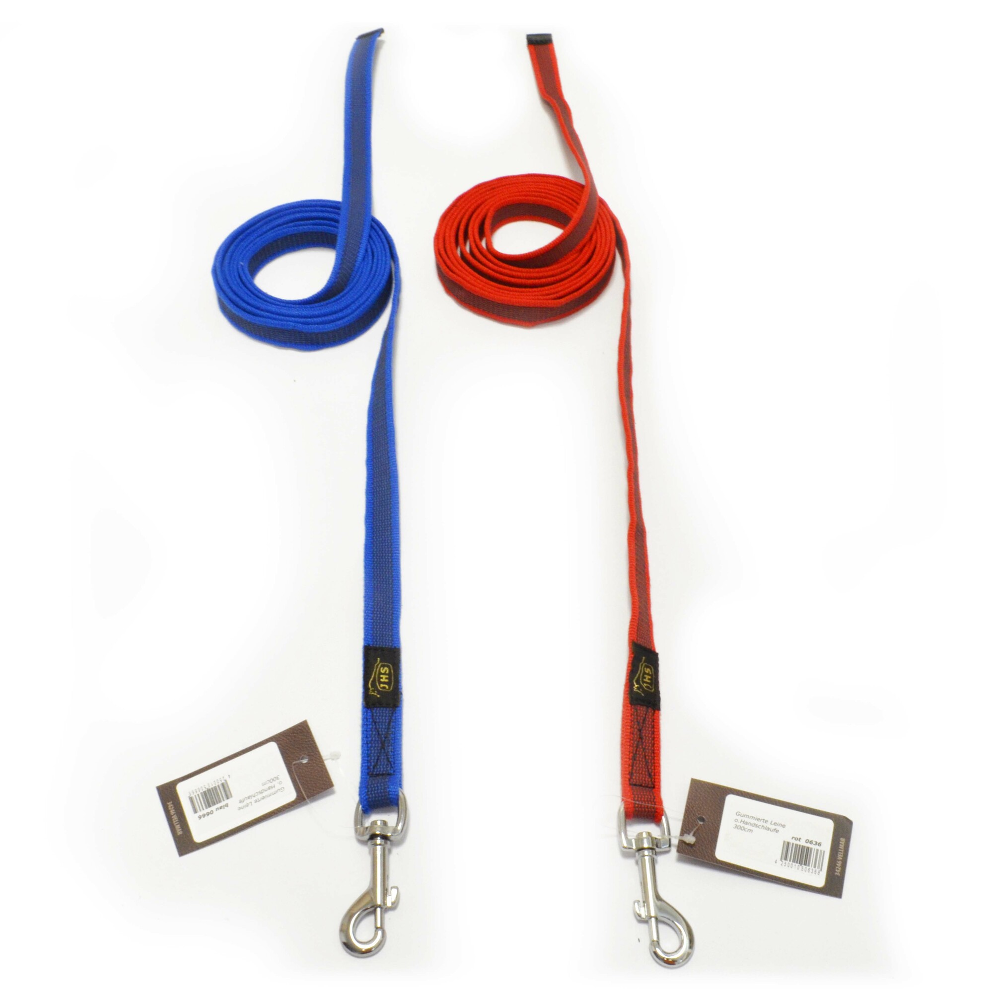 Vodítko na poslušnosť, bez uška, 20mm/300cm, strieborná karabína, pogumované, červené