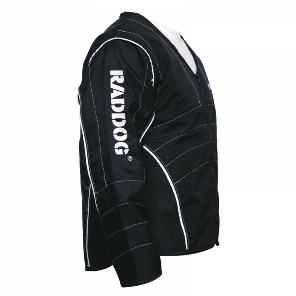 Vesta figurantská Raddog, z kvalitného materiálu s nepromokavou úpravou,čierna s bielou potlačou,XXL