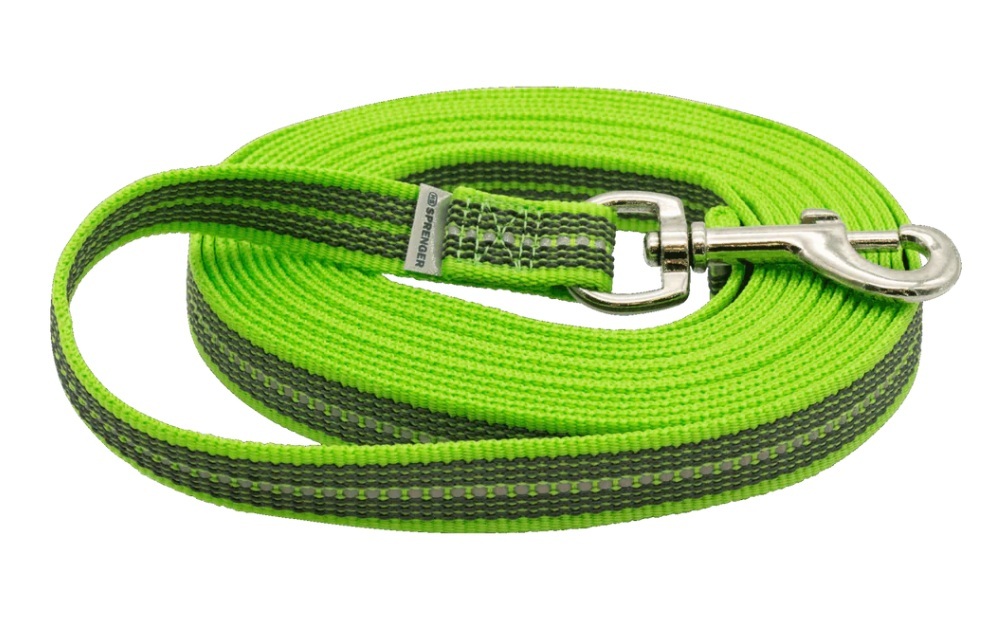 HS Sprenger | Vodítko stopovacie s uškom pogumované, 19mm/5m, nerezová karabína, zelené