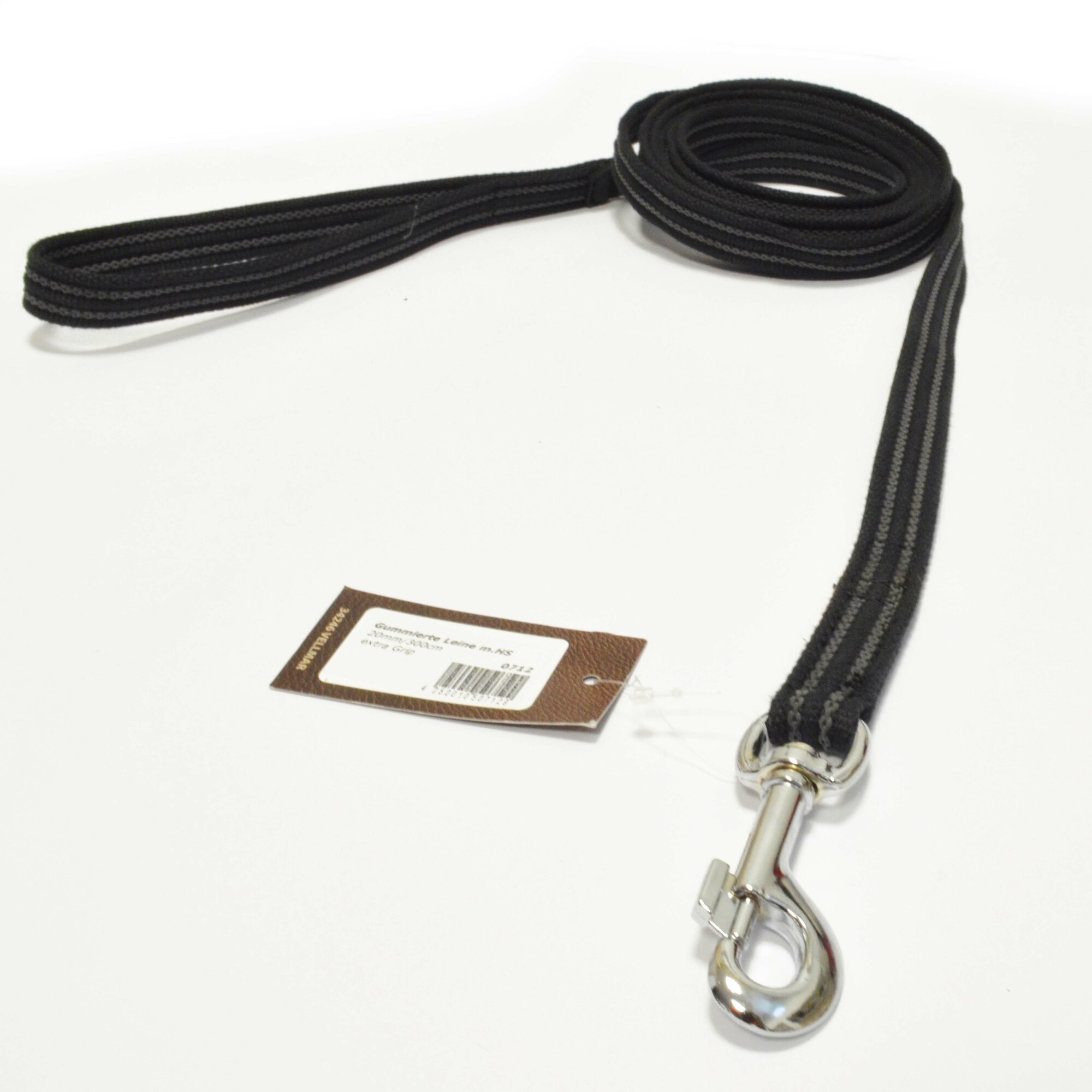 Vodítko na poslušnosť s uškom, 20mm/300cm, extra GRIPP, strieborná karabína, pogumované