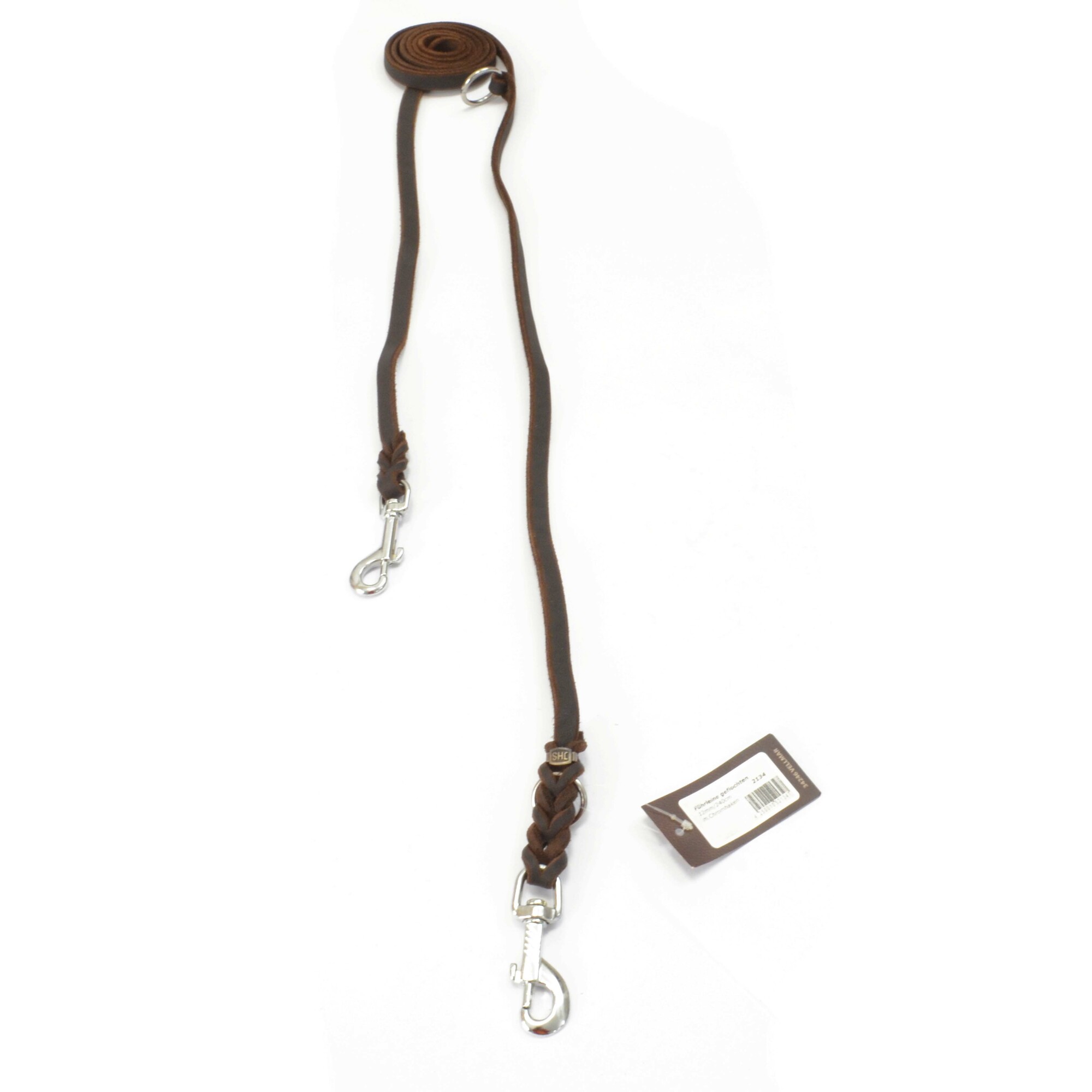 Vodítko prepínacie bez uška, 12mm/240cm, 2 chrómové karabíny, koža, hnedé