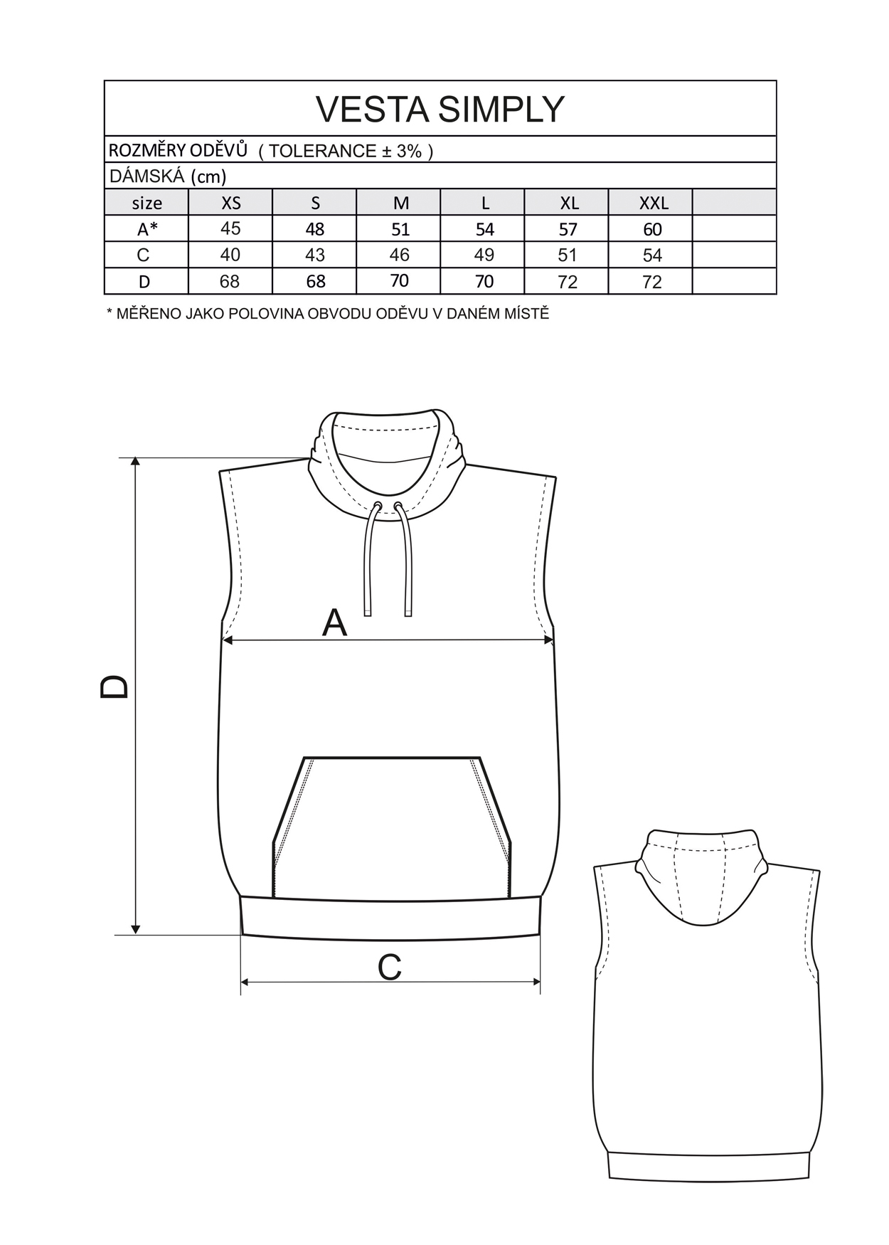 Vesta SIMPLY, dámska, s obliekaním cez hlavu, špeciálna puff potlač, tepláková, bavlna, ružová XL