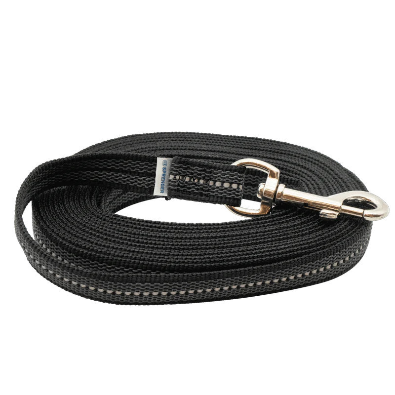 HS Sprenger | Vodítko stopovacie s uškom pogumované, 19mm/5m, nerezová karabína, čierne