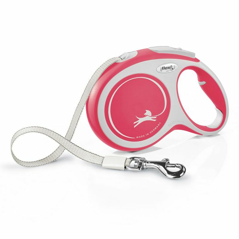 Vodítko vychádzkové FLEXI NEW COMFORT, L, páska, 5m/50kg, chrómová karabína, červené