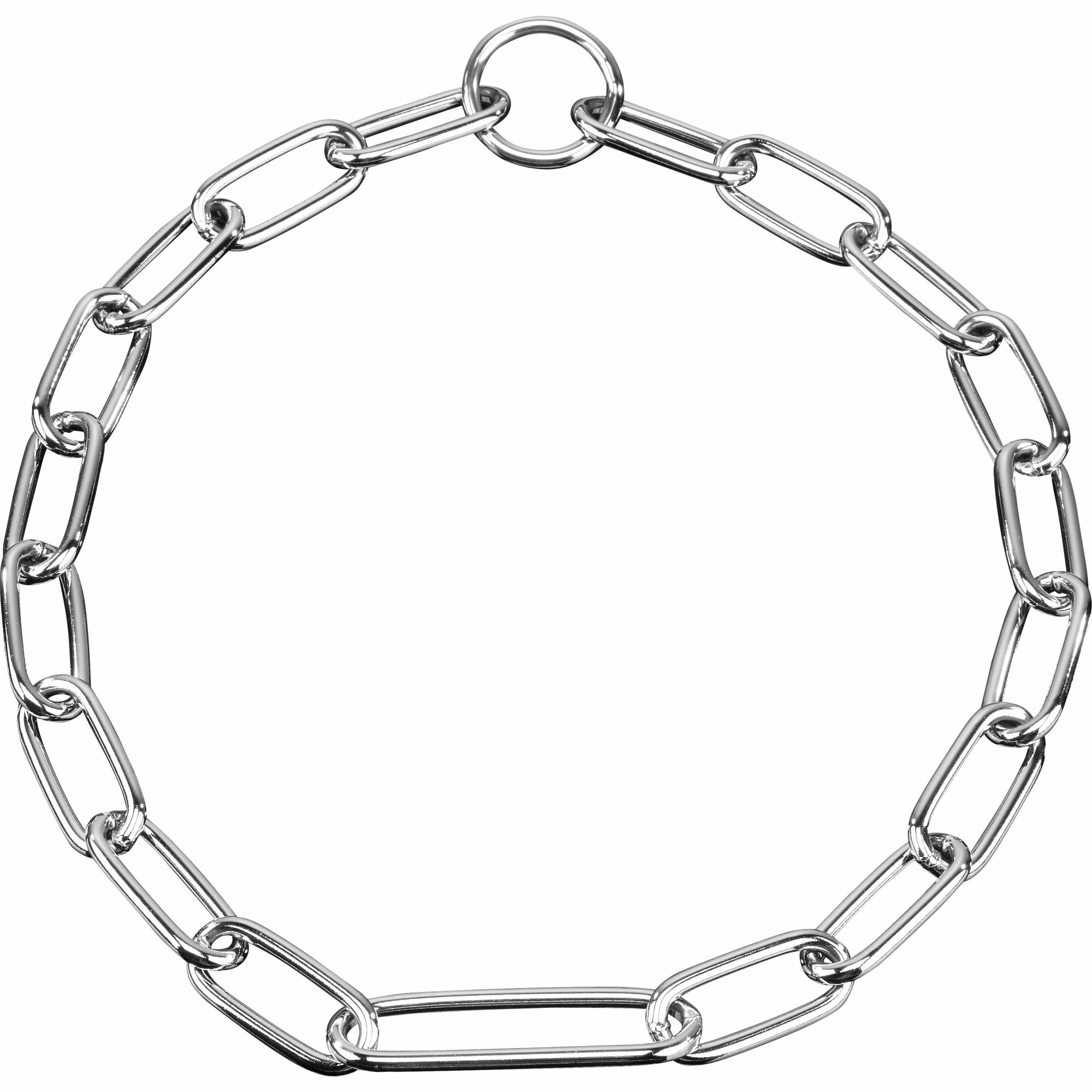HS Obojok retiazkový, 4mm/48cm, s extra dlhým článkom 35mm, dlhé oko, chrómovaná oceľ