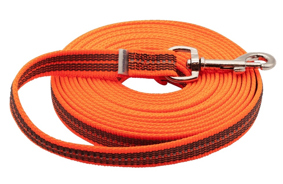 HS Sprenger | Vodítko stopovacie s uškom pogumované, 19mm/10m, nerezová karabína, oranžové
