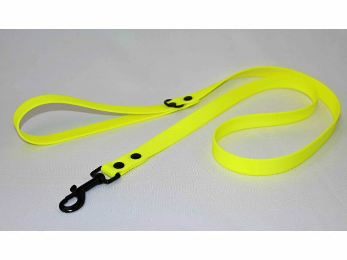 Vodítko HEXA, s uškom, 20mm/200cm, čierna karabína, nitované, popruh, žlté