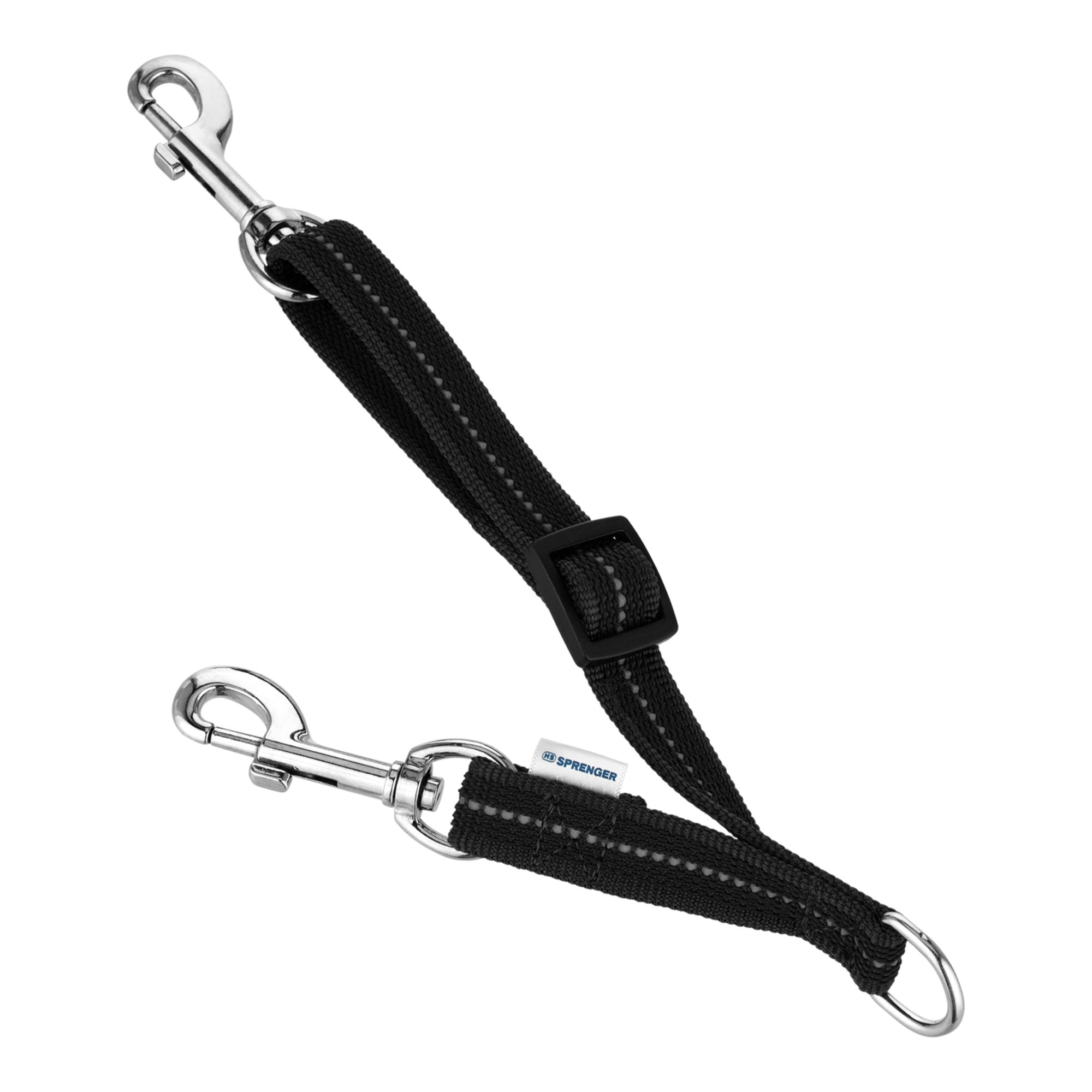 HS Sprenger | Rozdvojka nylónová s chrómovou karabínou, dĺžka 10 cm + 20 cm, čierna