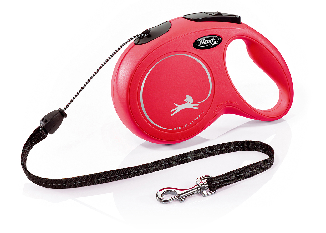 Vodítko vychádzkové FLEXI CLASSIC NEW, M, lanko, 8m/20kg, chrómová karabína, červené