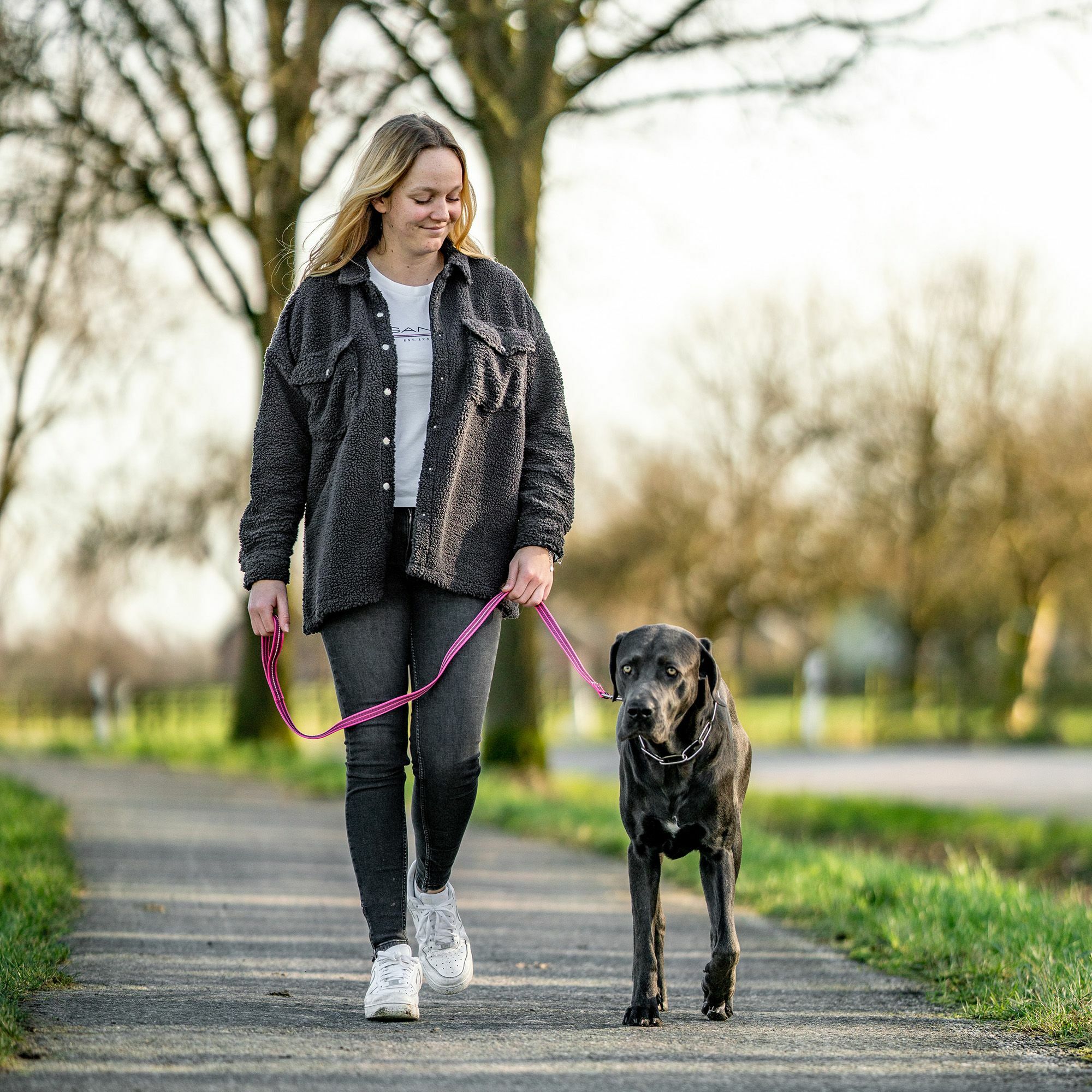 HS Vodítko pogumované s uškom, 19mm/200cm, ružové