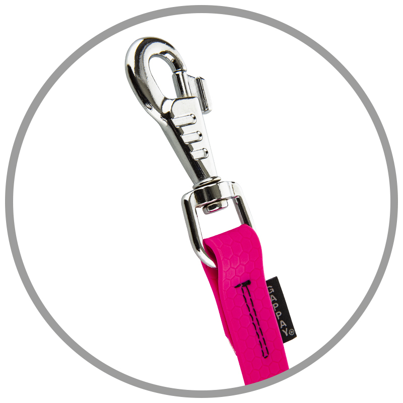 Vodítko HEXA, s uškom, 20mm/150cm, chrómová karabína, prešité, popruh, neónová oranžová