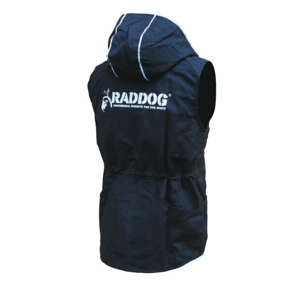 Vesta RADDOG s kapucňou, nepremokavá, podšitá, cordura, čierna s bielym lemovaním, XS