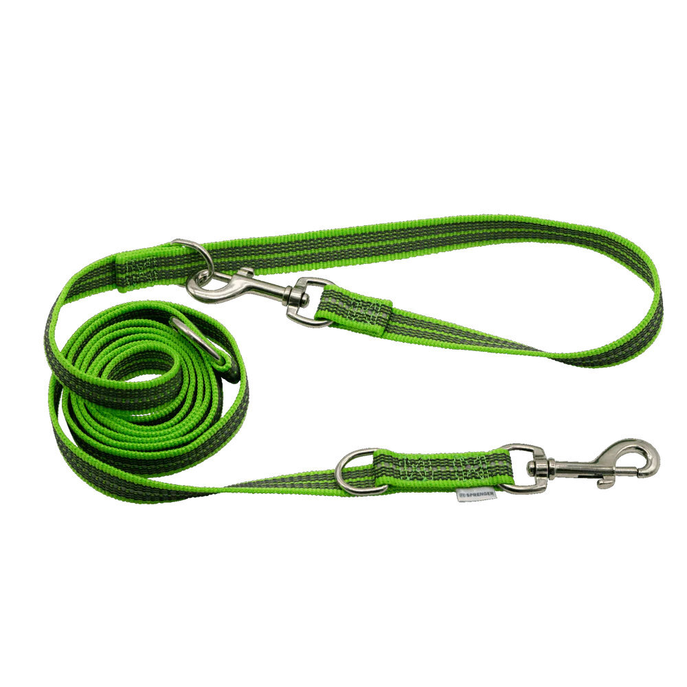 HS Sprenger | Vodítko pogumované, prepínacie, 19mm/230cm, 2 karabíny, reflexné zelené