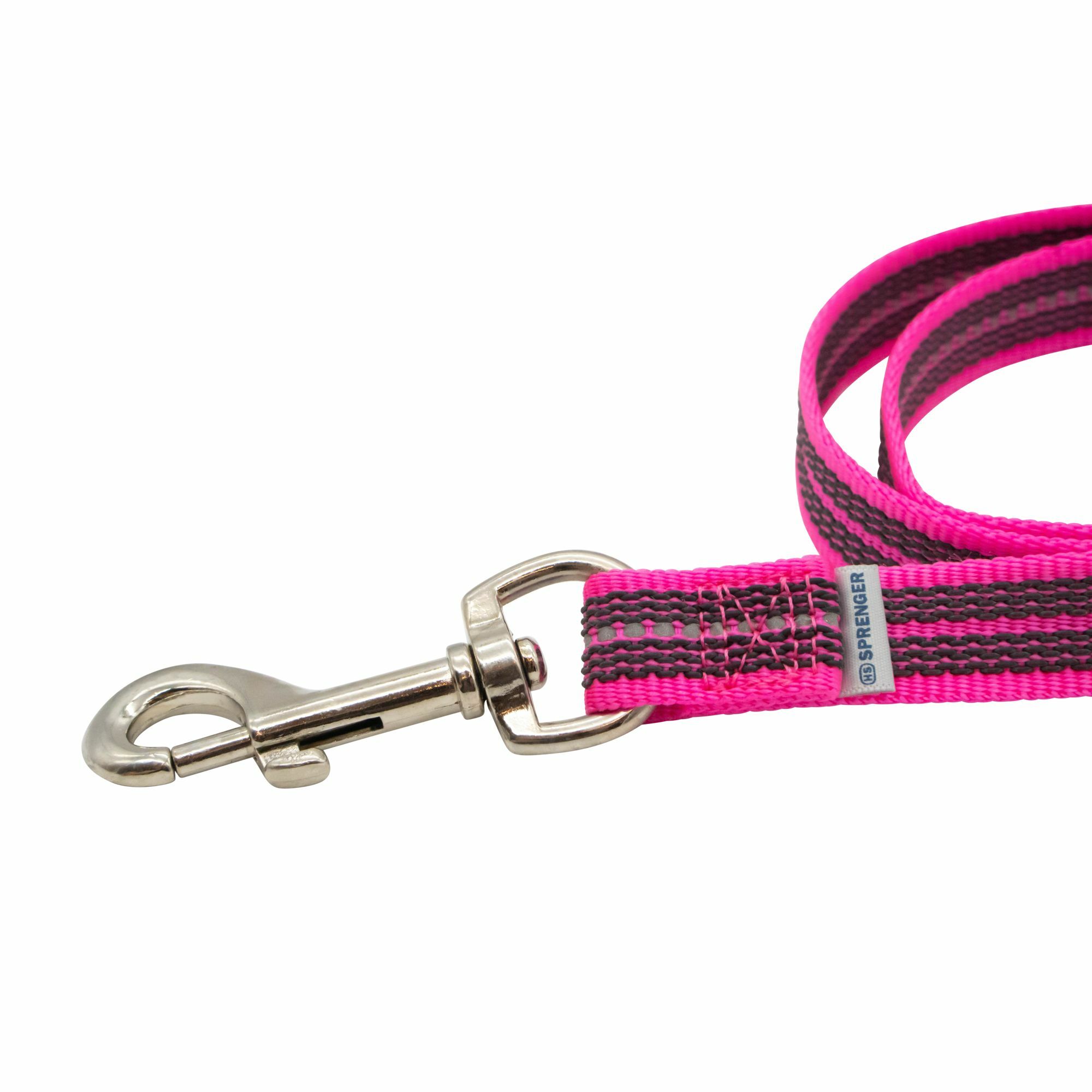 HS Vodítko stopovacie bez uška, 19mm/10m, nerezová karabína, pogumované, ružové