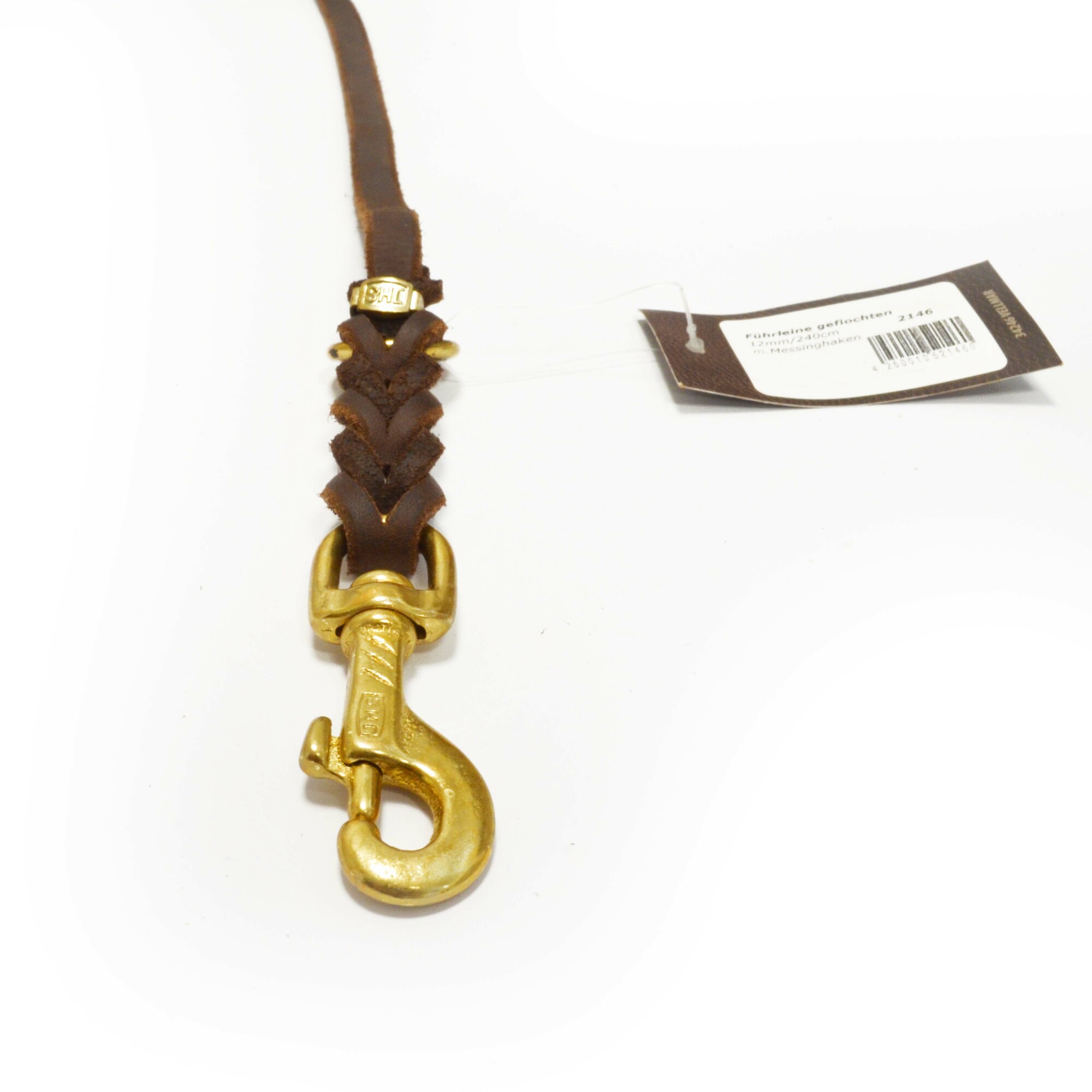 Vodítko kožené s uzlíkom, bez uška, 10mm/30-35cm, krátke, mosadzná karabína