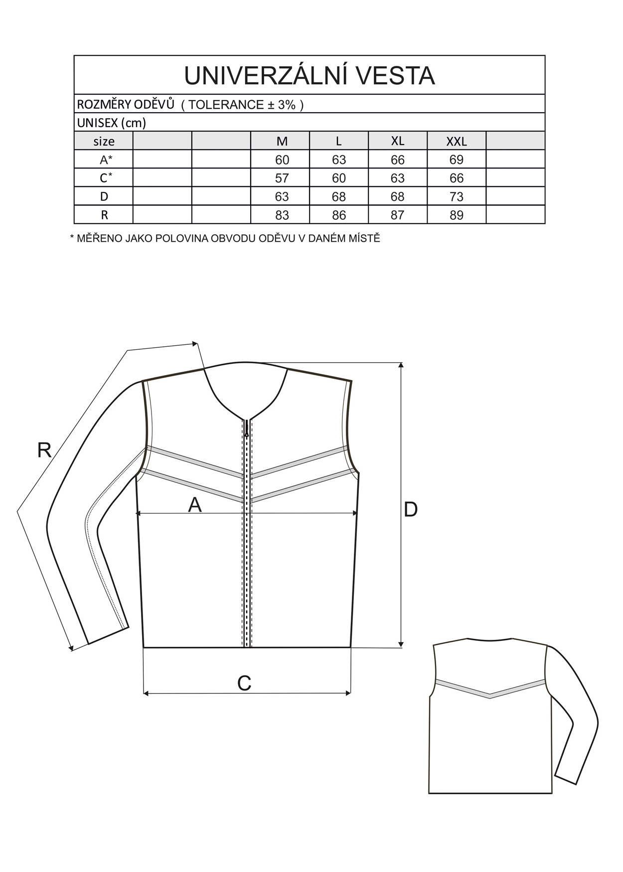 Vesta UNIVERZAL figurantská, prišitý rukáv, hydrofóbna úprava, cordura, khaki-čierna XXL