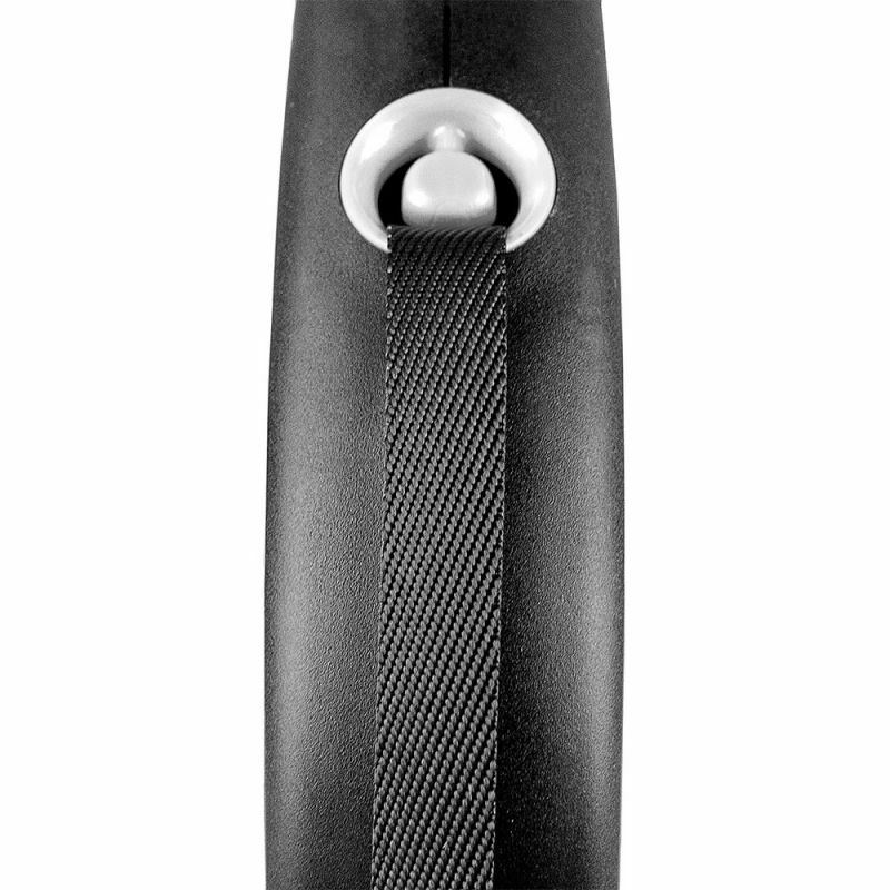 Vodítko vychádzkové FLEXI BLACK DESIGN, L, páska, 5m/50kg, chrómová karabína, čierne