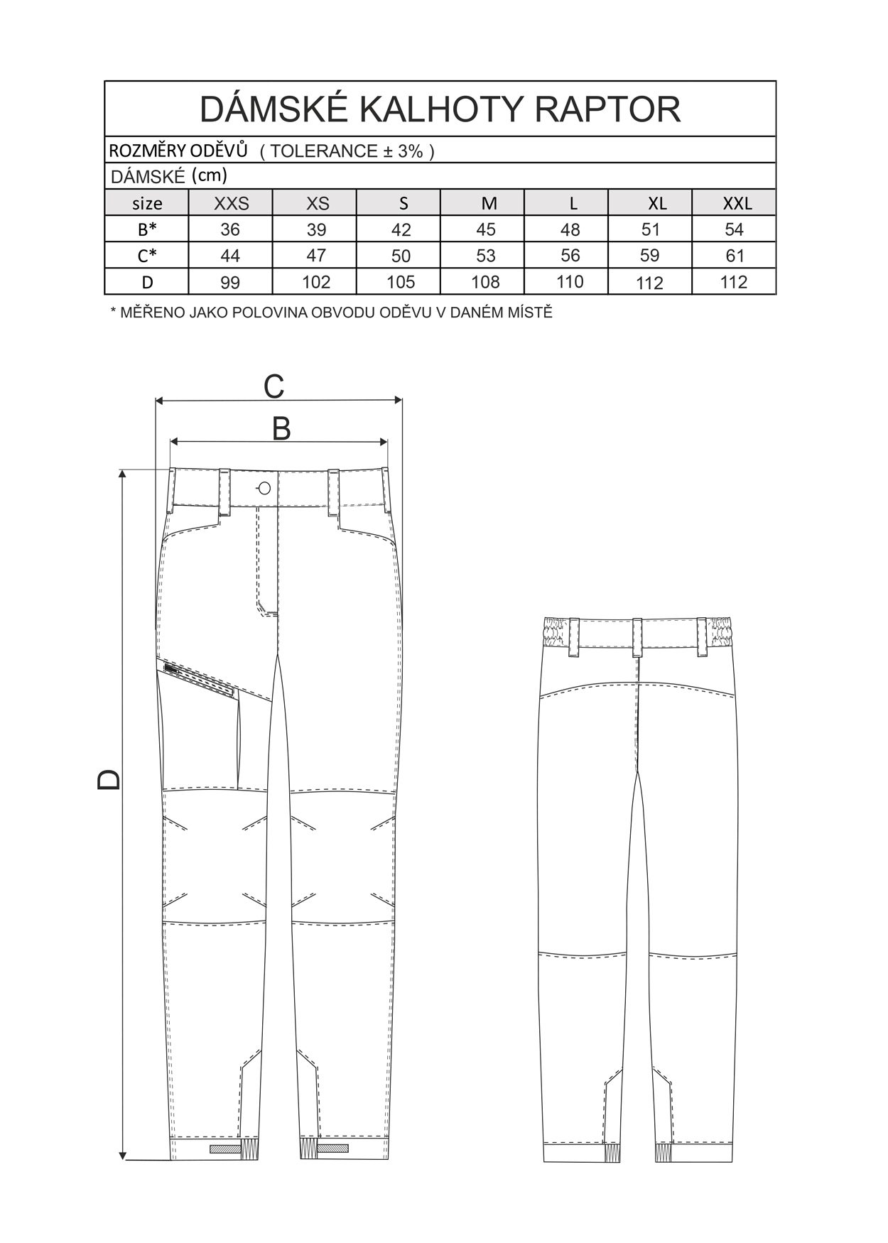 Nohavice RAPTOR dámske, odolné a pevné, cordura, čierne XL