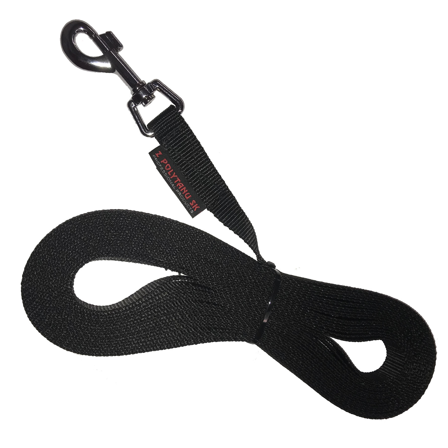 Vodítko stopovacie s uškom, 20mm/10m, strieborná karabína, popruh, čierne